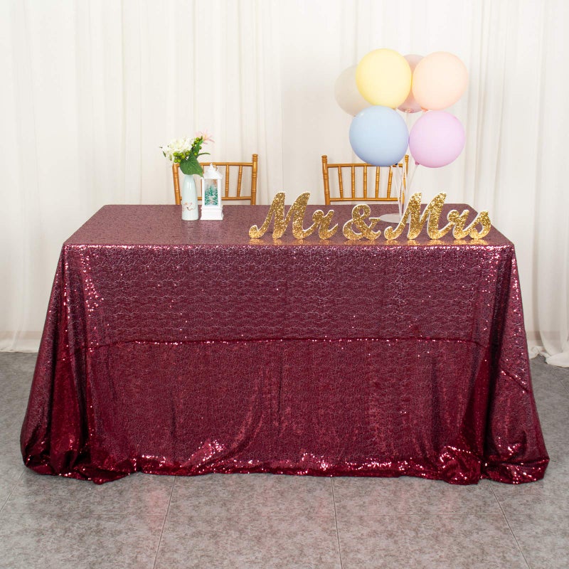 ShiDianYi Sequin Tablecloth Burgundy 90x132-Inch Sequin Table Linens Rectangle Wine Tablecloth for Wedding Decor -190222E - Image 1